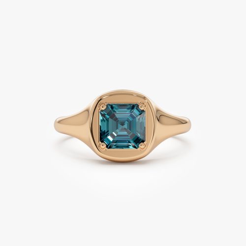 14K Asscher Cut London Blue Topaz Signet Ring 14K Rose Gold Ferkos Fine Jewelry