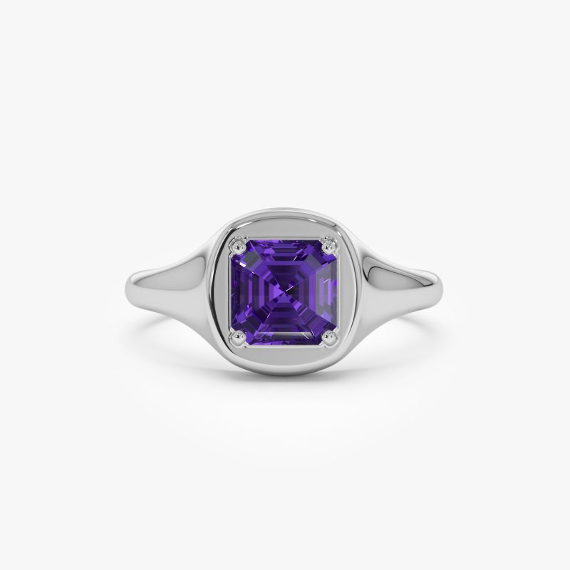 14K Asscher Cut Amethyst Signet Ring Ferkos Fine Jewelry