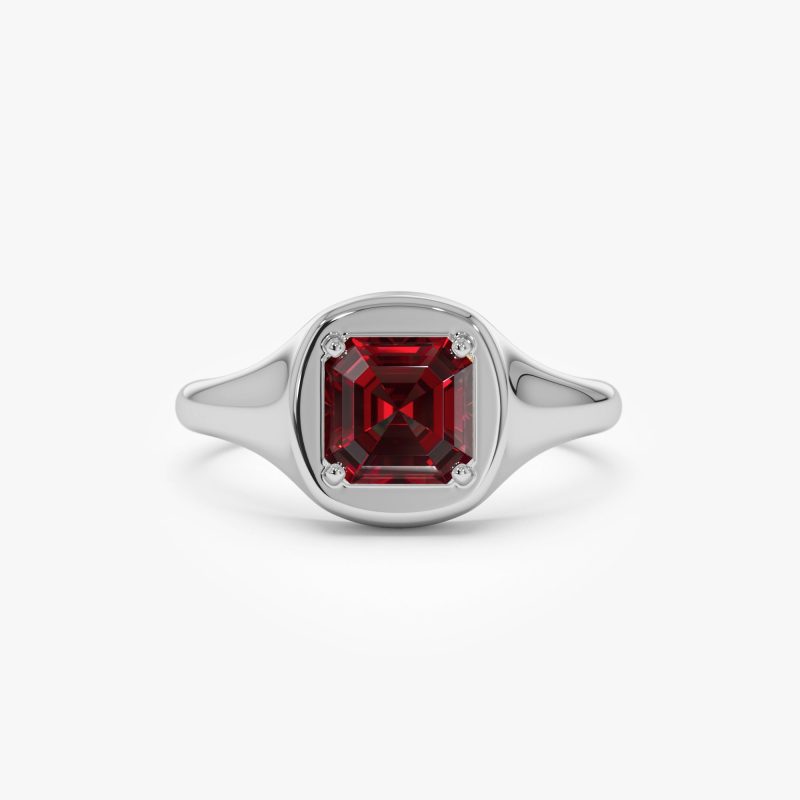 14K Asscher Cut Garnet Signet Ring Ferkos Fine Jewelry