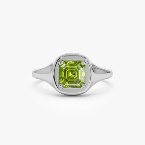 14K Asscher Cut Peridot Signet Ring Ferkos Fine Jewelry