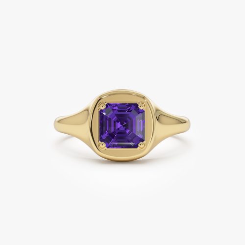 14K Asscher Cut Amethyst Signet Ring 14K Gold Ferkos Fine Jewelry