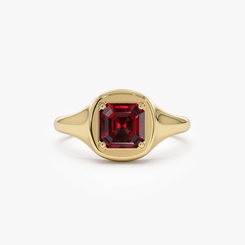 14K Asscher Cut Garnet Signet Ring 14K Gold Ferkos Fine Jewelry