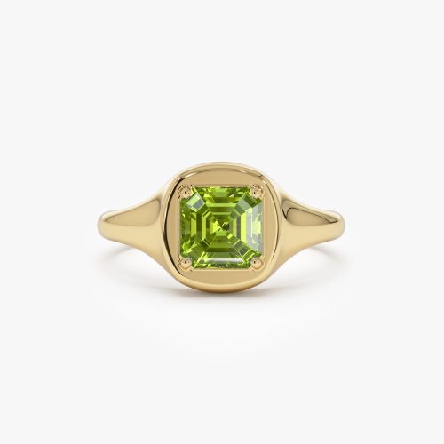 14K Asscher Cut Peridot Signet Ring 14K Gold Ferkos Fine Jewelry