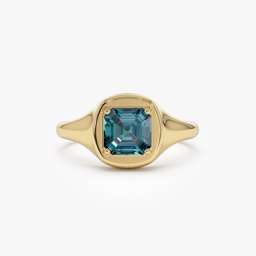 14K Asscher Cut London Blue Topaz Signet Ring 14K Gold Ferkos Fine Jewelry