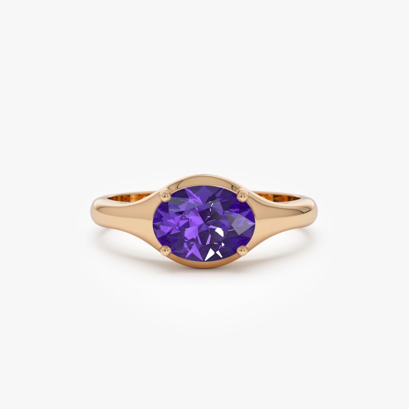 14K Oval Shape Prong Setting Amethyst Ring 14K Rose Gold Ferkos Fine Jewelry