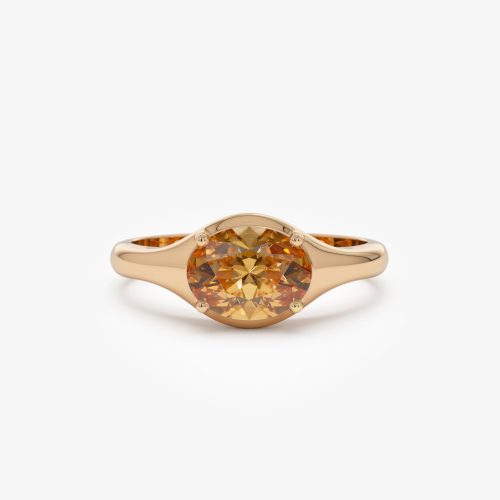 14K Oval Shape Prong Setting Citrine Ring 14K Rose Gold Ferkos Fine Jewelry