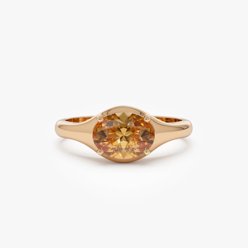 14K Oval Shape Prong Setting Citrine Ring 14K Rose Gold Ferkos Fine Jewelry