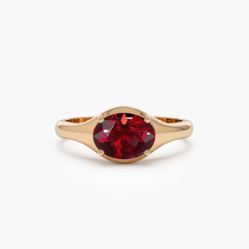 14K Oval Shape Prong Setting Garnet Ring 14K Rose Gold Ferkos Fine Jewelry