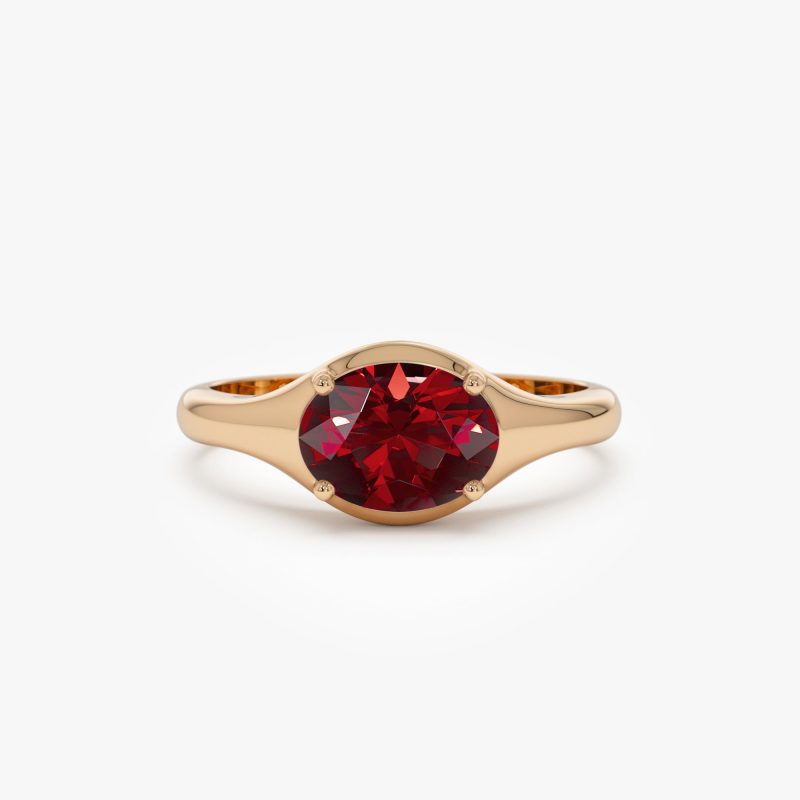 14K Oval Shape Prong Setting Garnet Ring 14K Rose Gold Ferkos Fine Jewelry