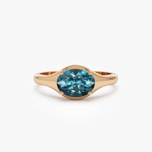 14K Oval Shape Prong Setting London Blue Topaz Ring 14K Rose Gold Ferkos Fine Jewelry