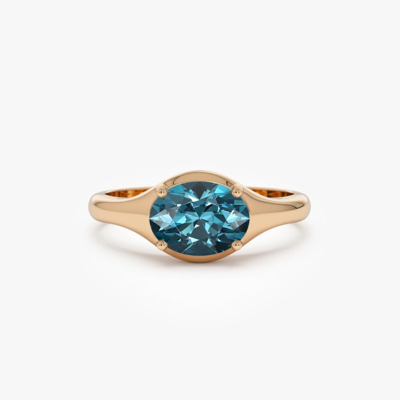 14K Oval Shape Prong Setting London Blue Topaz Ring 14K Rose Gold Ferkos Fine Jewelry