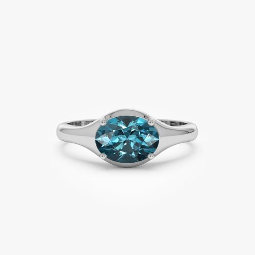 14K Oval Shape Prong Setting London Blue Topaz Ring Ferkos Fine Jewelry