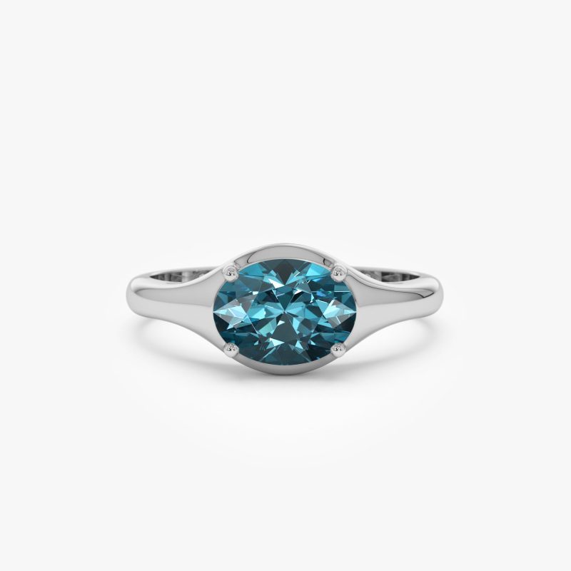 14K Oval Shape Prong Setting London Blue Topaz Ring Ferkos Fine Jewelry