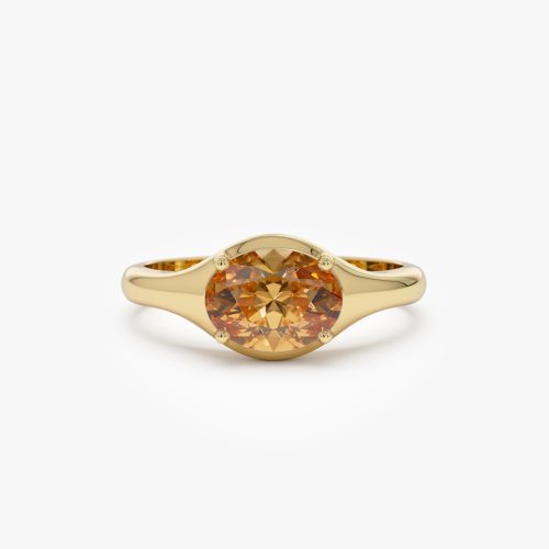 14K Oval Shape Prong Setting Citrine Ring 14K Gold Ferkos Fine Jewelry