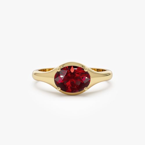 14K Oval Shape Prong Setting Garnet Ring 14K Gold Ferkos Fine Jewelry