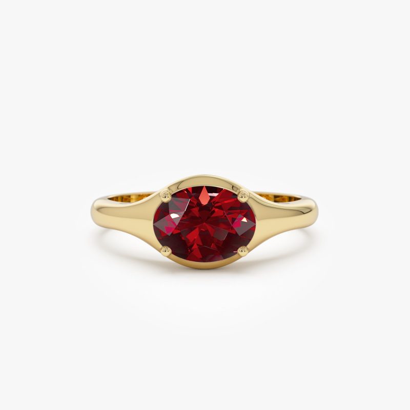 14K Oval Shape Prong Setting Garnet Ring 14K Gold Ferkos Fine Jewelry