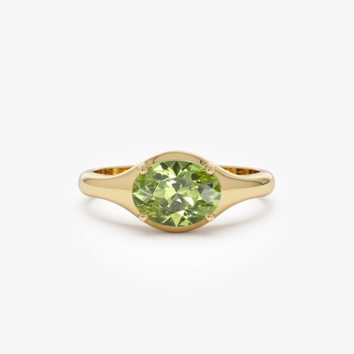 14K Oval Shape Prong Setting Peridot Ring 14K Gold Ferkos Fine Jewelry