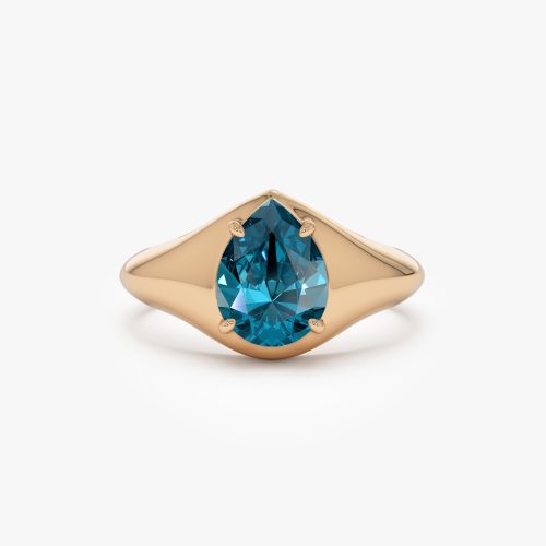 14K Pear Shaped London Blue Topaz Statement Ring 14K Rose Gold Ferkos Fine Jewelry