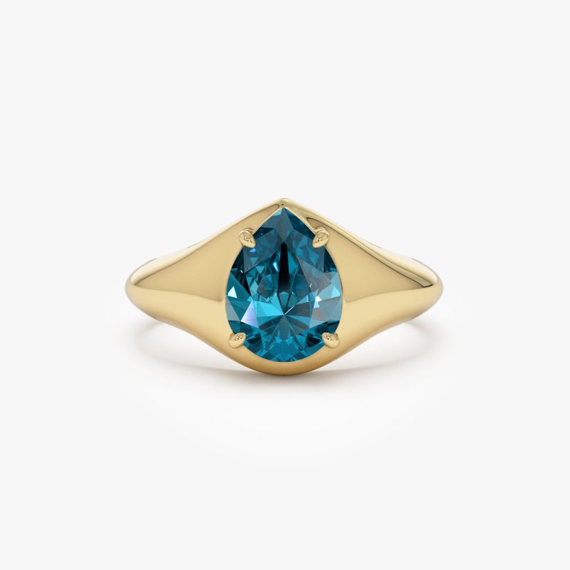 14K Pear Shaped London Blue Topaz Statement Ring 14K Gold Ferkos Fine Jewelry