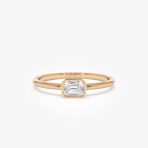 14k Bezel Set Emerald Cut Diamond Solitaire Ring 14k Rose Gold Ferkos Fine Jewelry