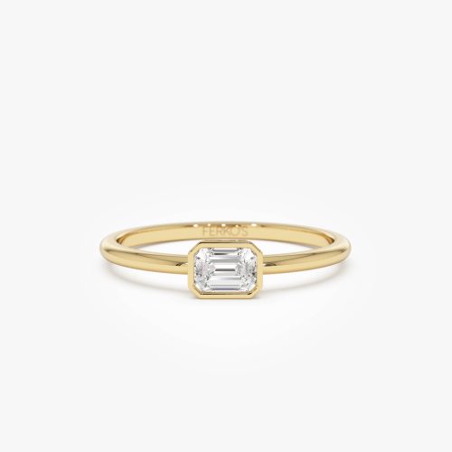 14k Bezel Set Emerald Cut Diamond Solitaire Ring 14k Gold Ferkos Fine Jewelry