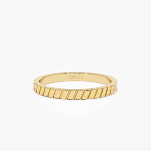 14k Diagonal Fluted Band Ring 14k Gold Ferkos Fine Jewelry