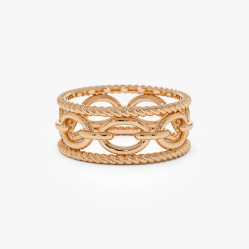 14k Rope Chain Link Unique Ring 14k Rose Gold Ferkos Fine Jewelry