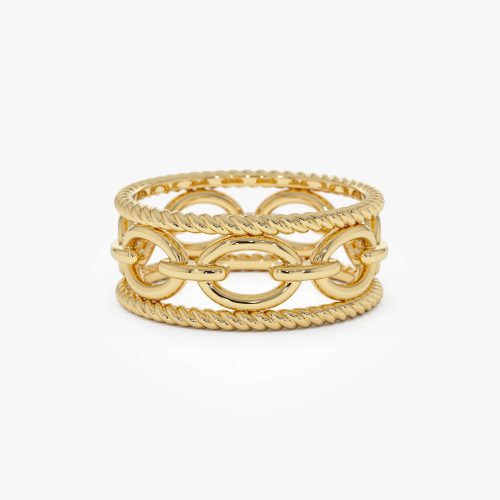 14k Rope Chain Link Unique Ring 14k Gold Ferkos Fine Jewelry