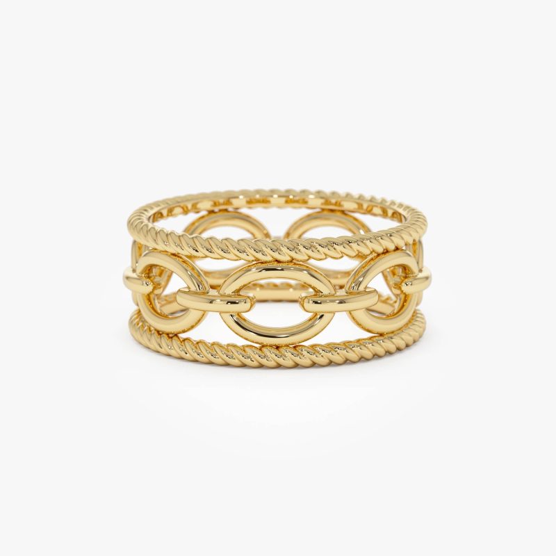 14k Rope Chain Link Unique Ring 14k Gold Ferkos Fine Jewelry