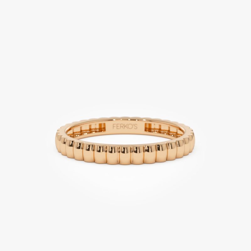 14K 2.5MM Ribbed Gold Band 14K Rose Gold Ferkos Fine Jewelry